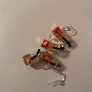 Sterling silver bottle earrings Red and Rainbow